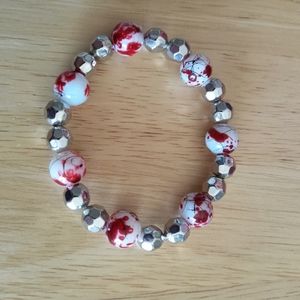 New cherry blossom silver crystal beaded statement bracelet hand crafted